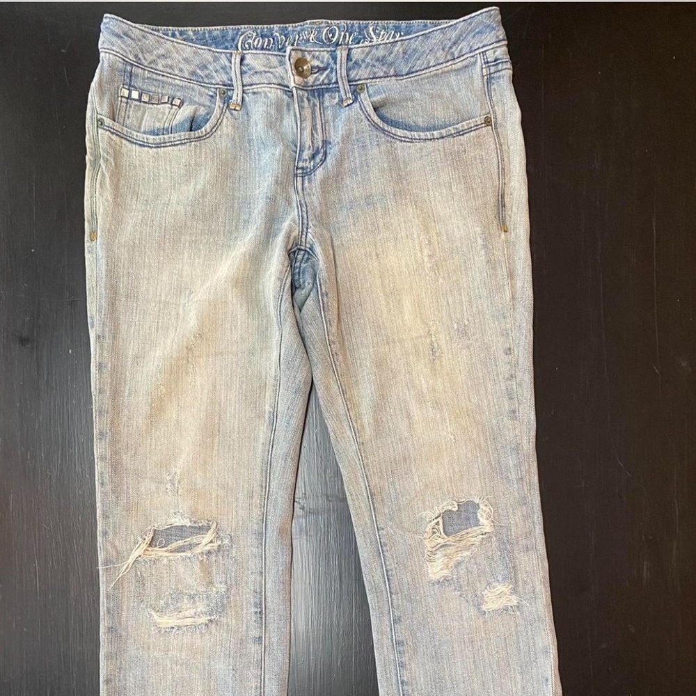 Vintage Denim Jeans Size 6 Converse One Star distressed embellished